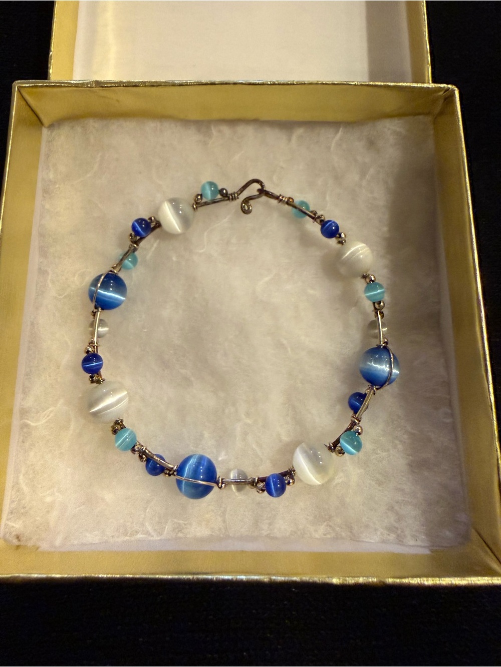 Blue and White Beaded Bracelet